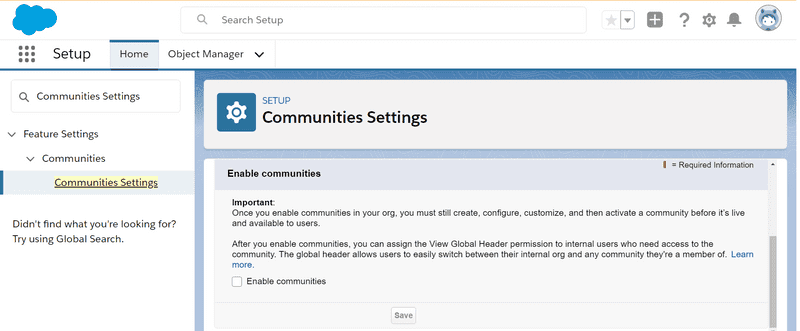 Fig: Step to find the community settings